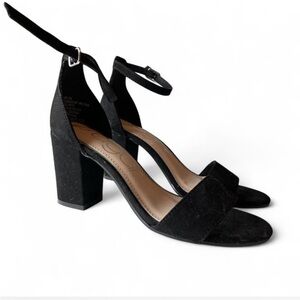 Sugar Black suede block heel sandals with ankle strap 7